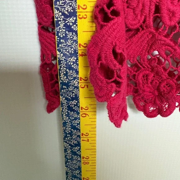 ANGIE Women's Crochet Lace Long Sleeve Scoop Neck Sweater Top Pink Size S Fairy - Picture 6 of 8